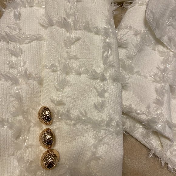 a.Peach Fuzzy White Jacket With Gold Buttons - Picture 6 of 11